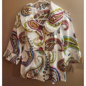 3 Sisters Poet Collar Peplum White Multicolor Paisley Jacket Size M Artsy NWT
